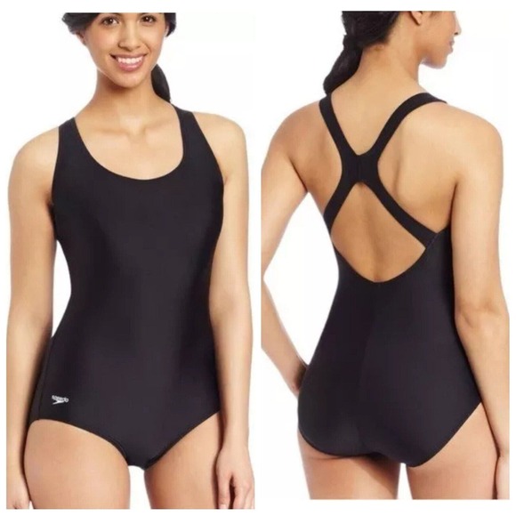 Speedo Black One Piece Powerflex Ultraback Swimsuit Women's Size 16 UPF 50 - Picture 1 of 6